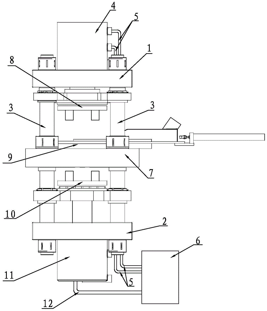 Internal storage and distribution pipe structure for oil inlet pipe and oil outlet pipe of oil cylinder of column type tablet machine