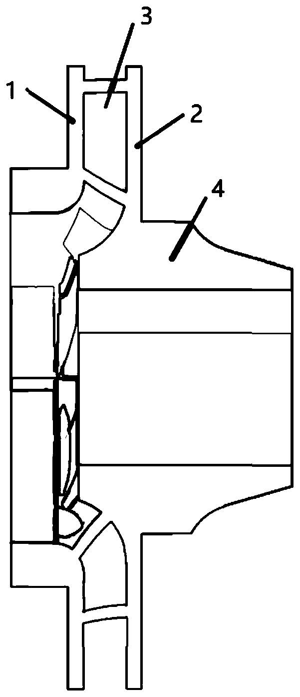 A radial curved blade centrifugal pump impeller