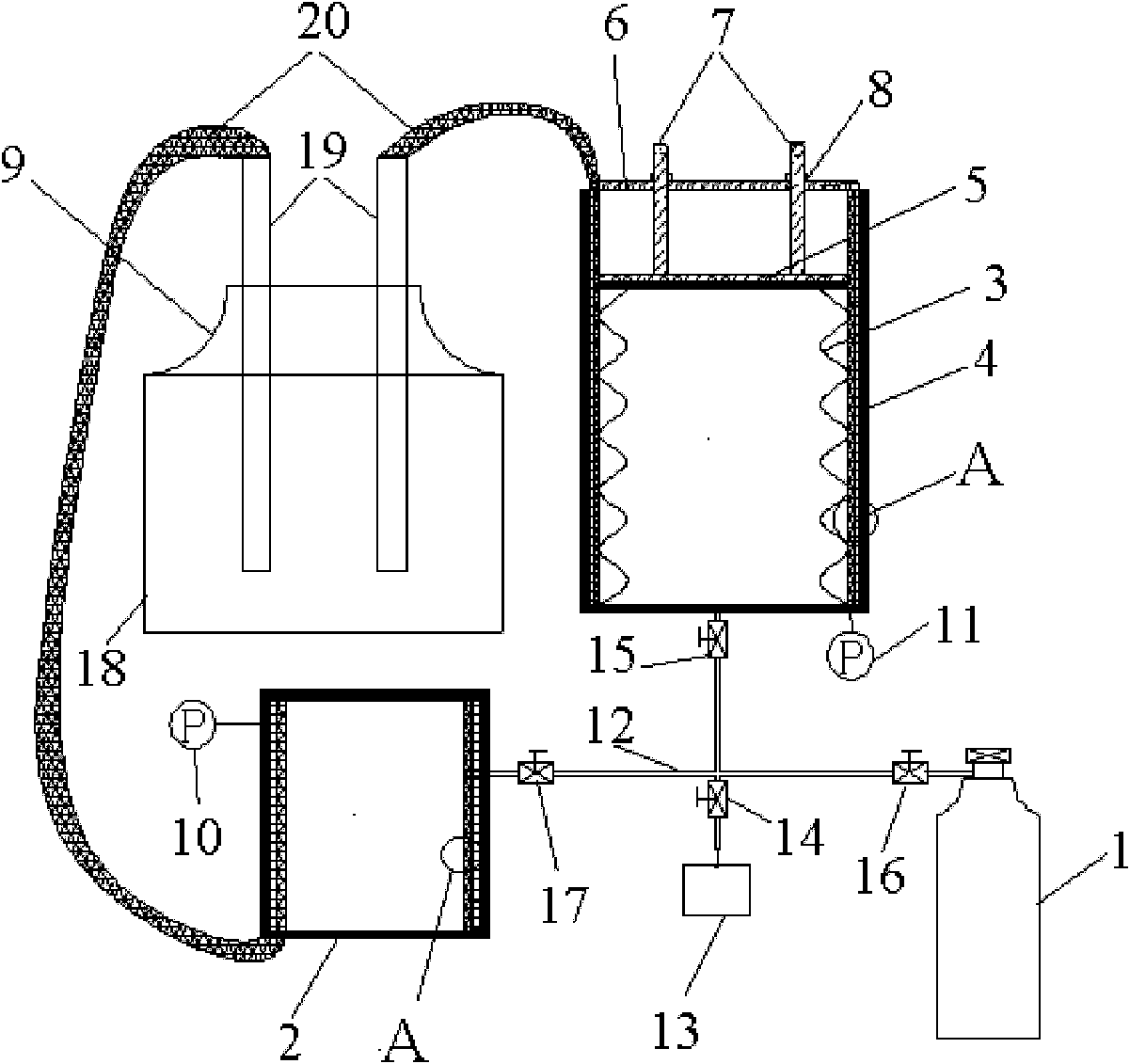 Double effect device being capable of gas boosting, transferring and recycling