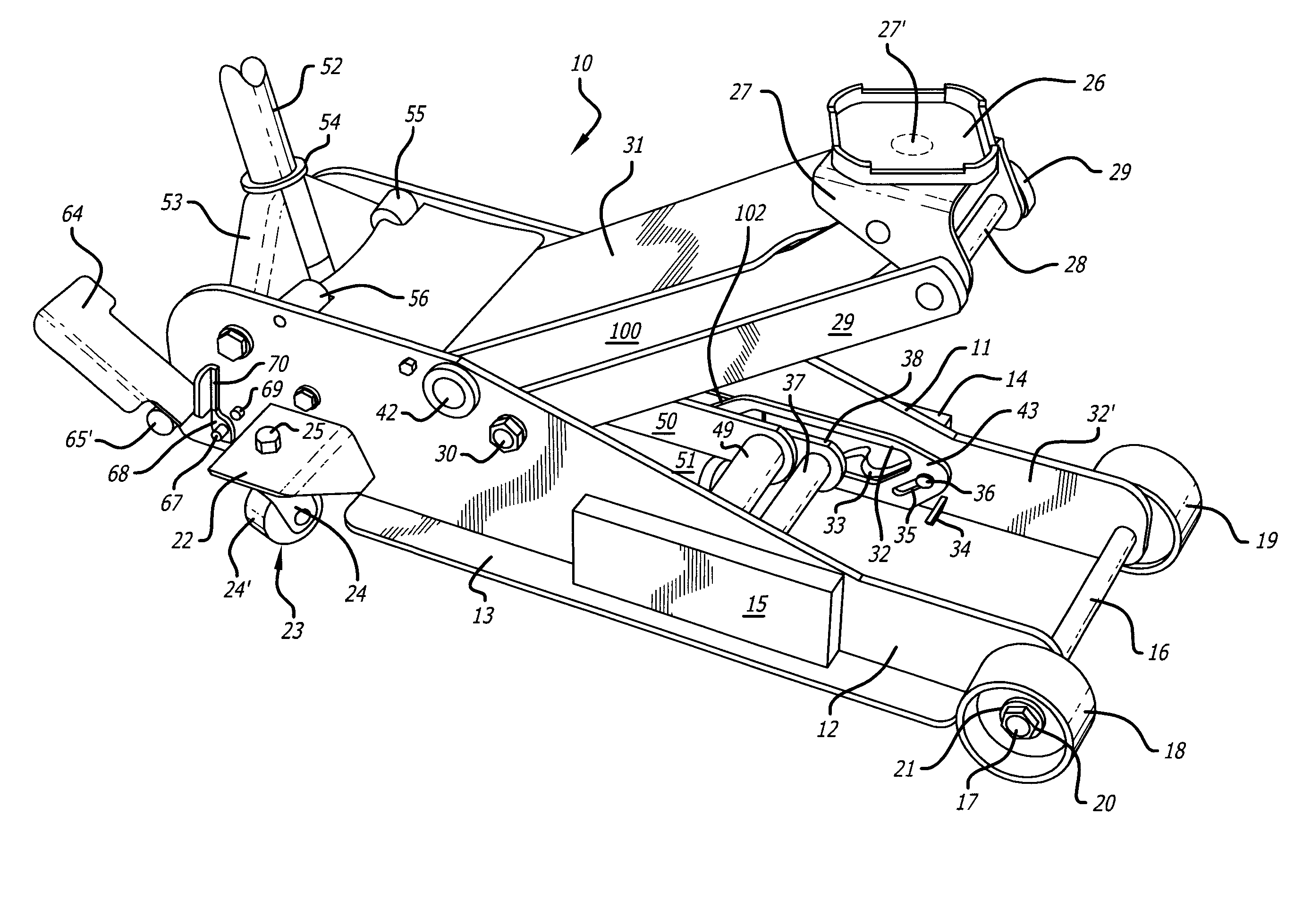 Hydraulic jack with lowering control means