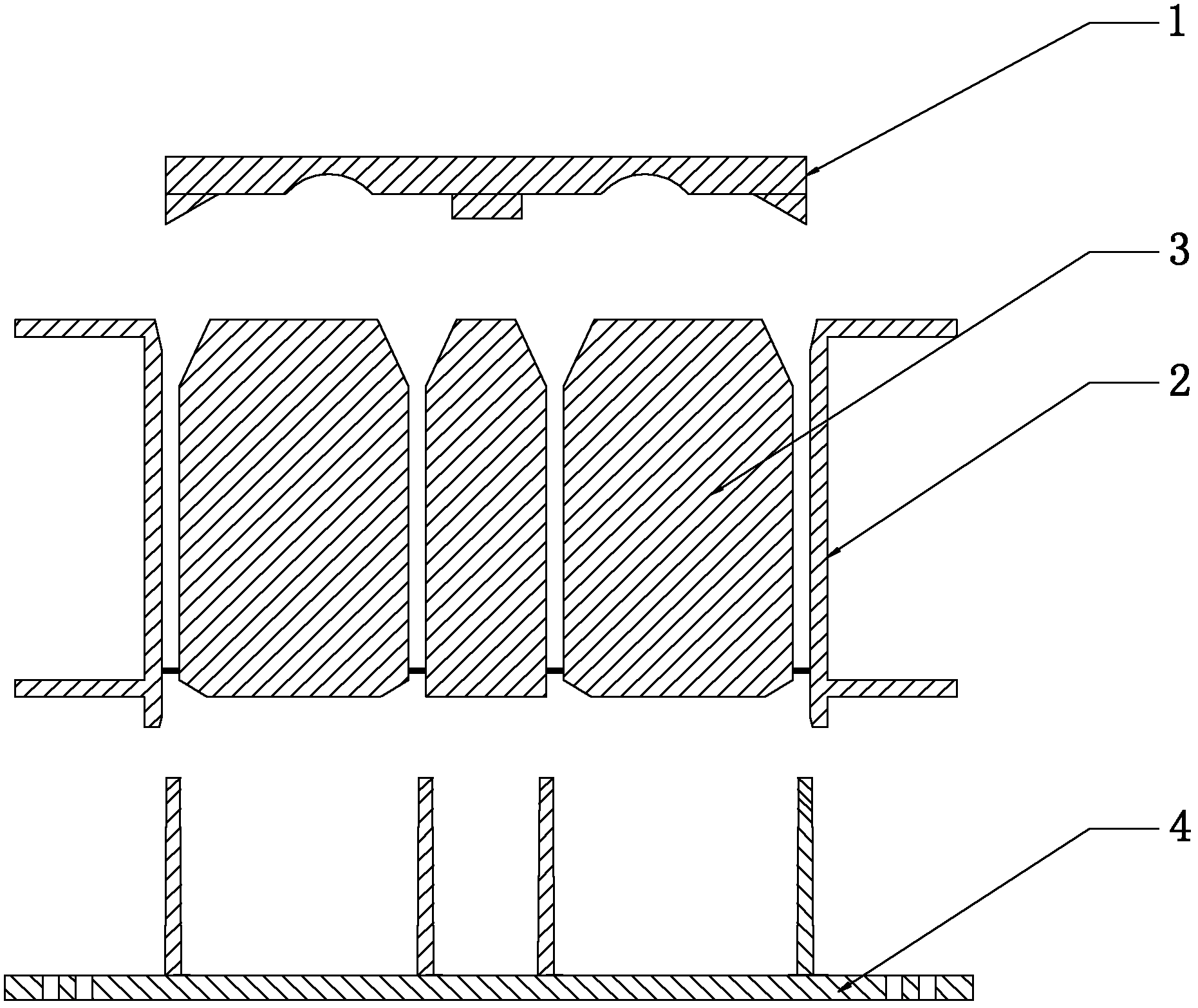 Machine-made die for making combined cavity member