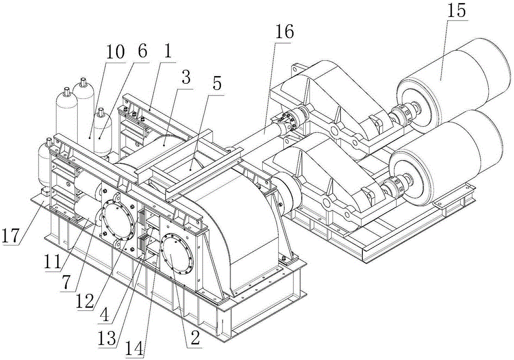 A hydraulic double roll crusher