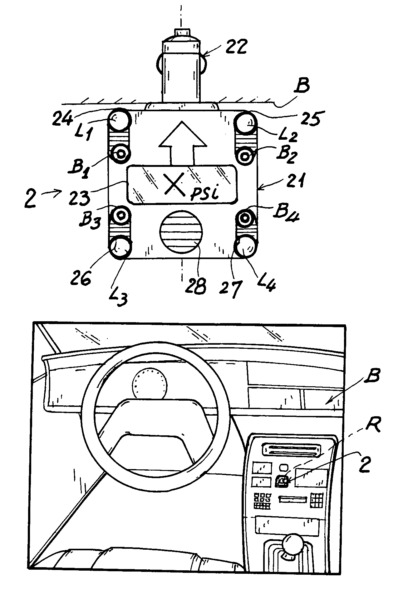 Wireless tire pressure alarming system as directly powered from car cigarette-lighter receptacle