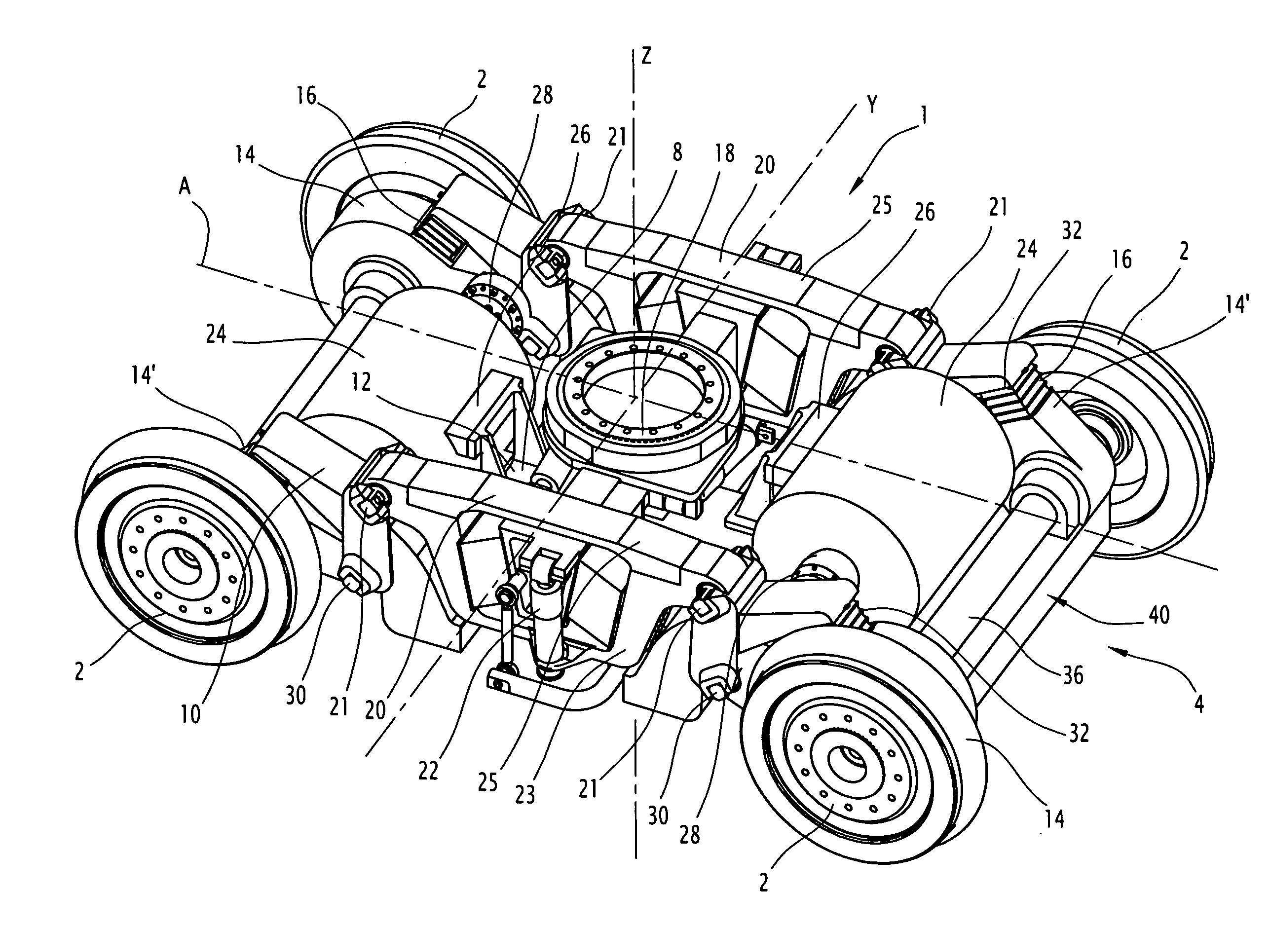 Railway vehicle power bogie having a semi-suspended motor