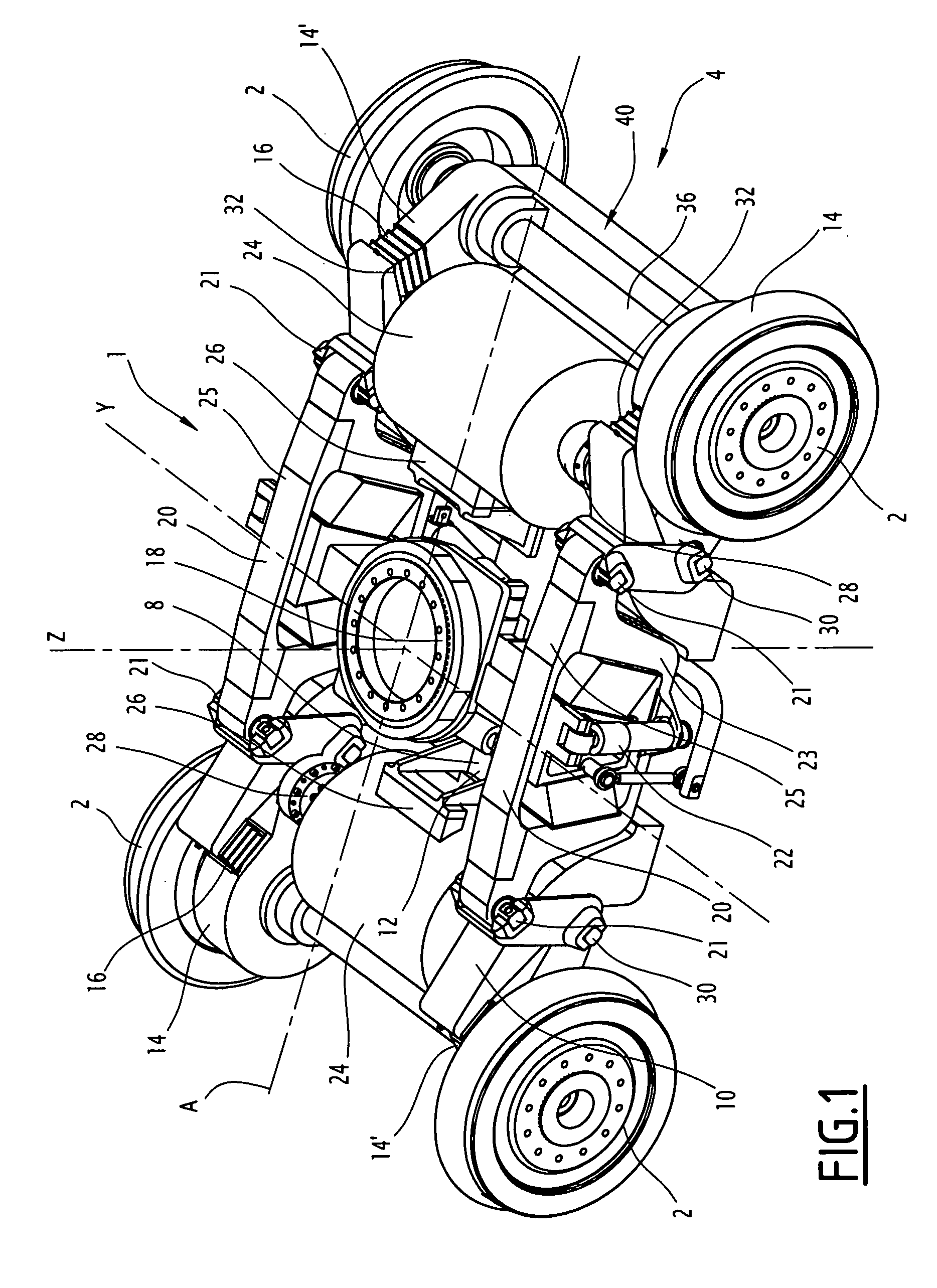 Railway vehicle power bogie having a semi-suspended motor