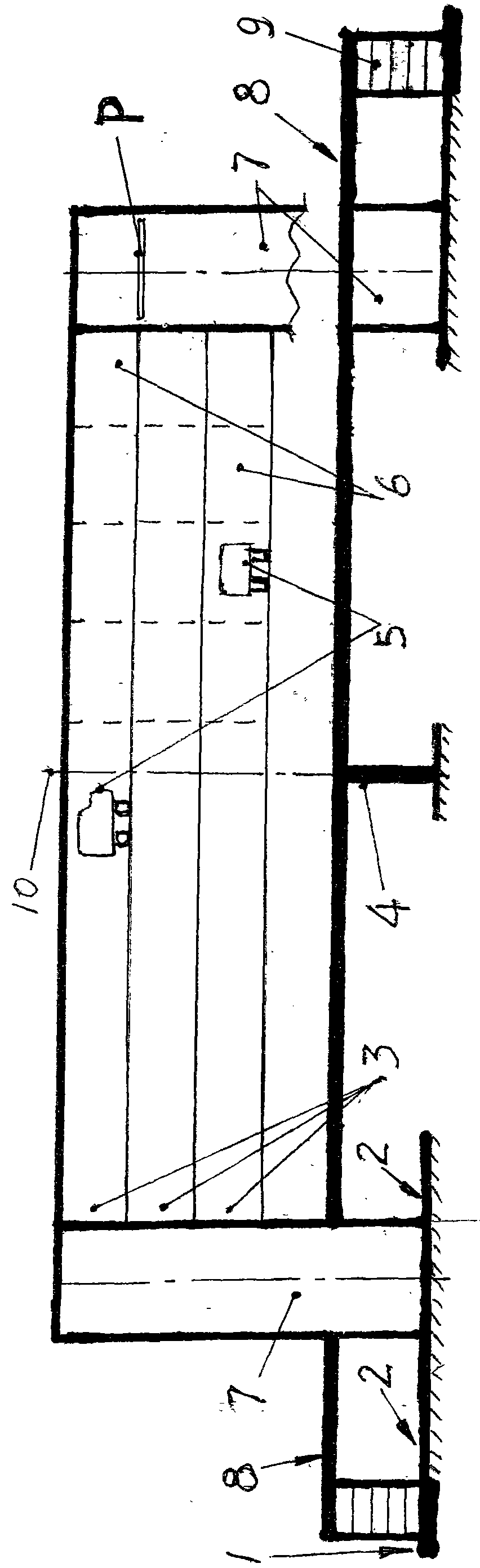 Structural form of stereo garage and pedestrian overpass combination crossing road