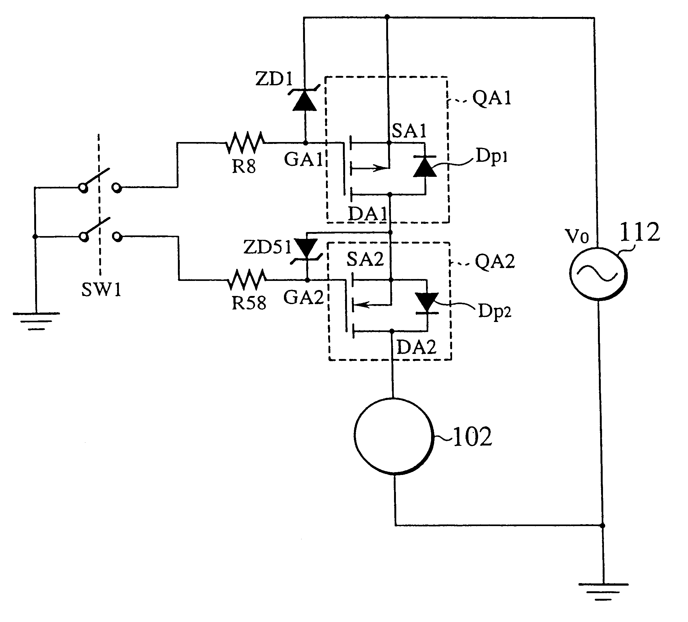 Semiconductor active fuse for AC power line and bidirectional switching device for the fuse