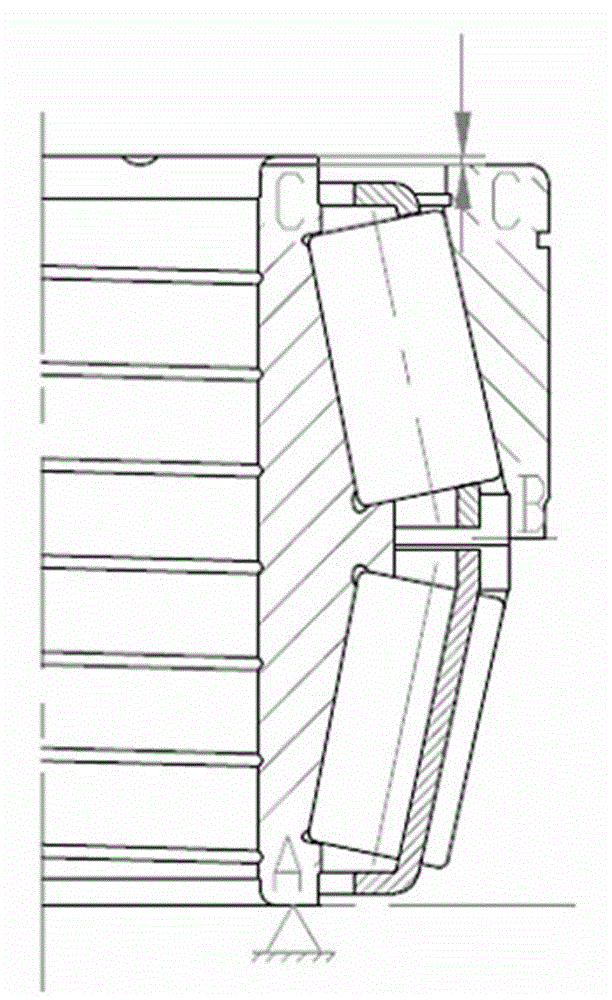 Method for fitting and measuring axial clearance of spacer-free four-column tapered roller bearing