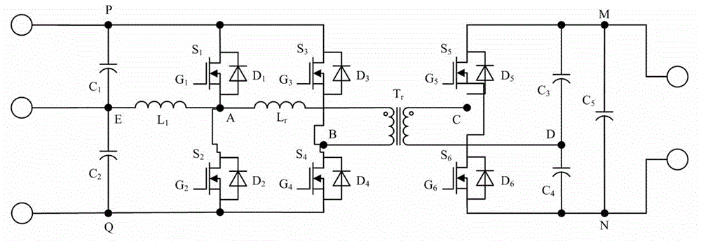 Three-port direct-current converter device and hybrid modulation method and closed loop control method thereof