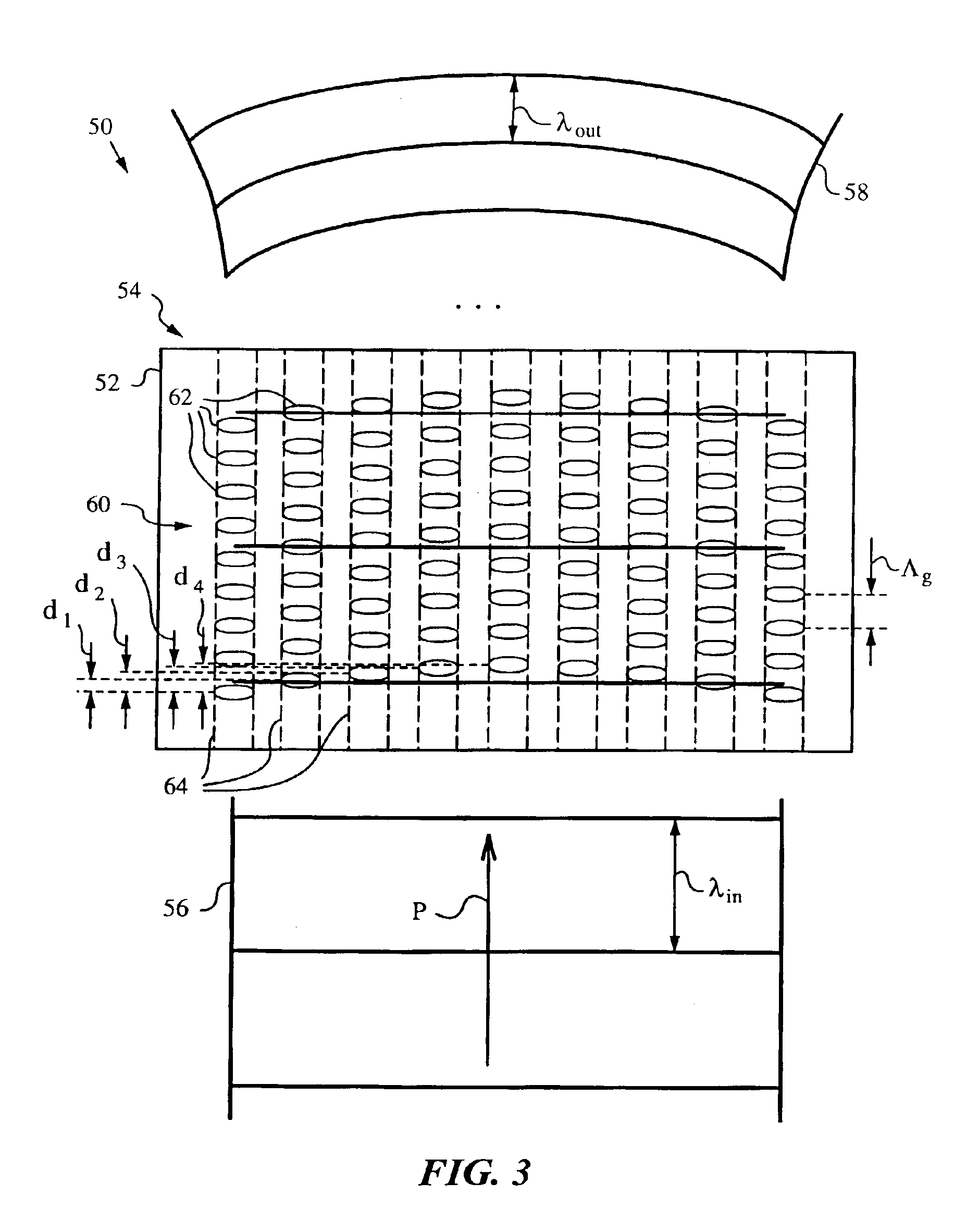 Nonlinear frequency mixer using quasi-phase-matching gratings having beam-modifying patterns