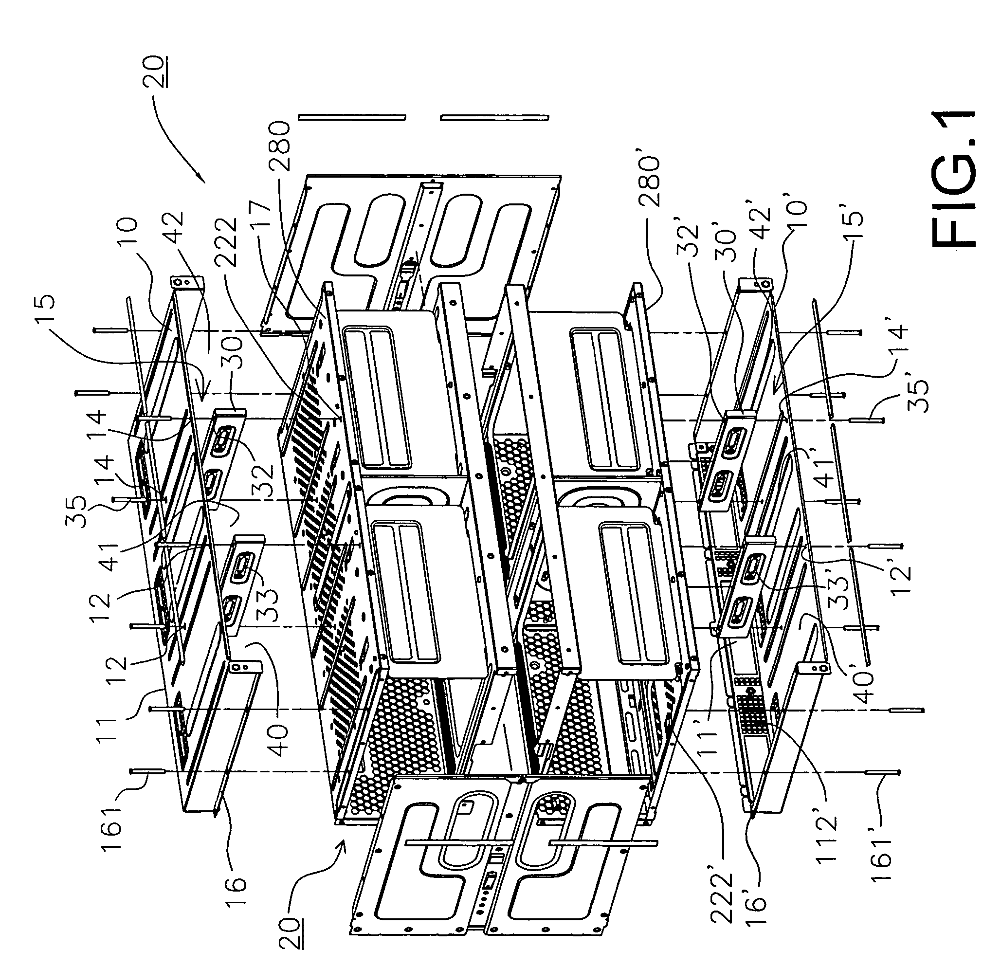 Partitioning device for holding slots of a host computer case