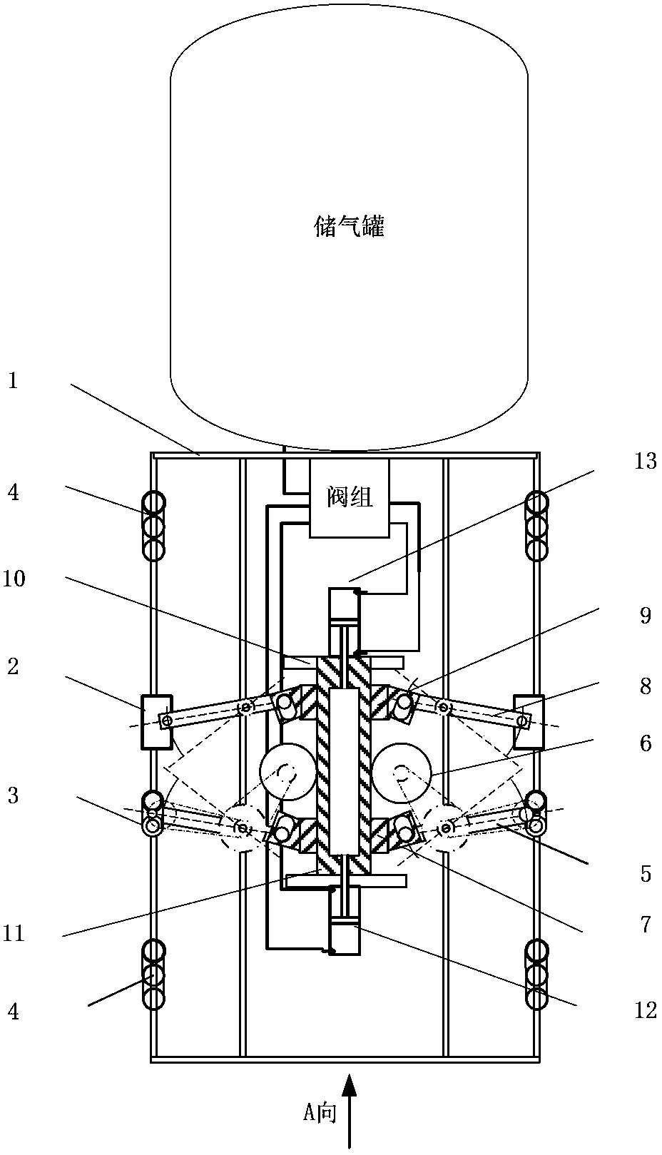 Pneumatic pipeline internal traveling device capable of braking quickly and reliably