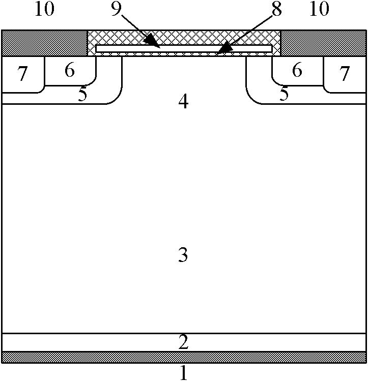 Low-voltage buried channel VDMOS (vertical double-diffused metal oxide semiconductor) device