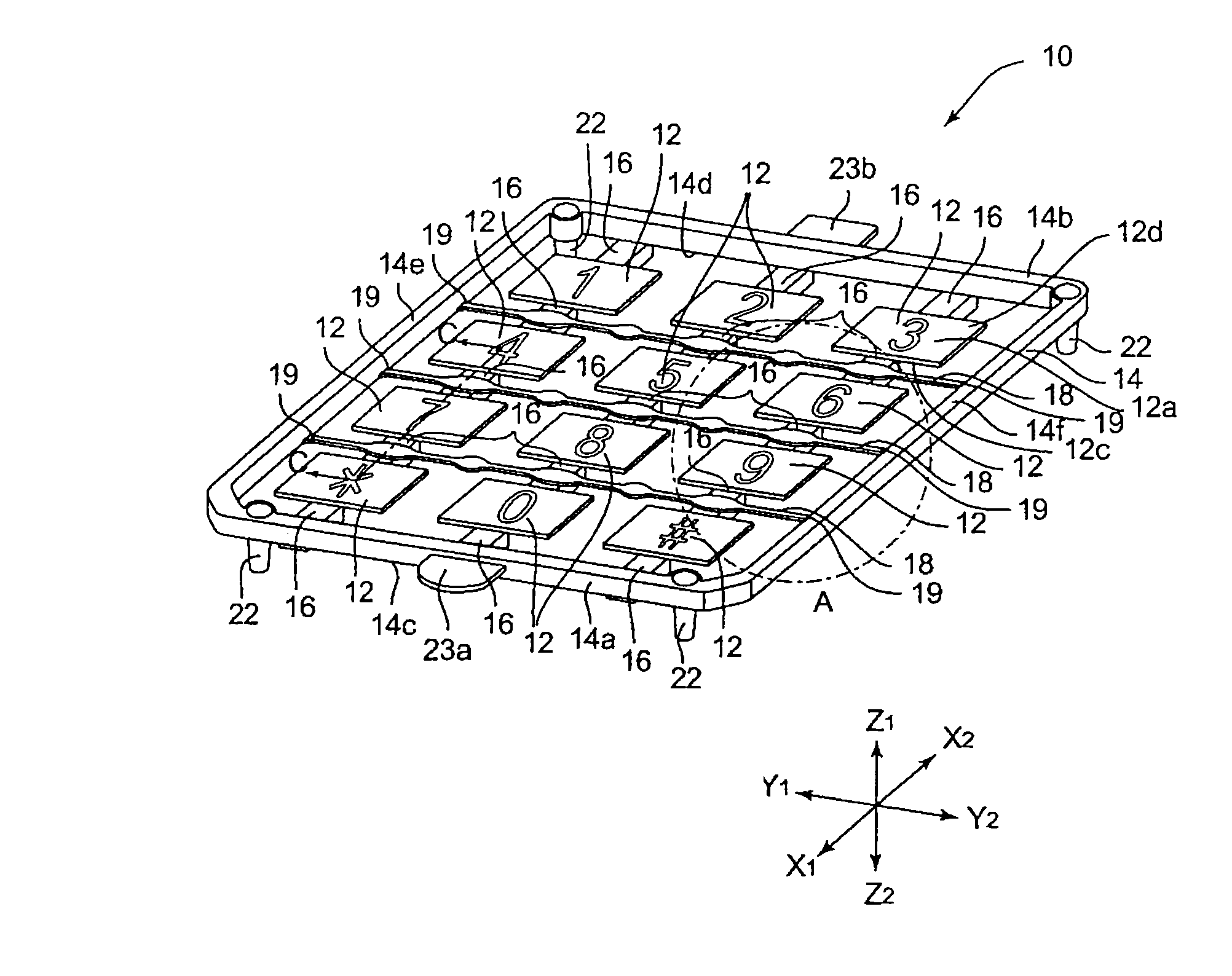 Resin molded body, receiving jig and method for manufacturing push button switch member