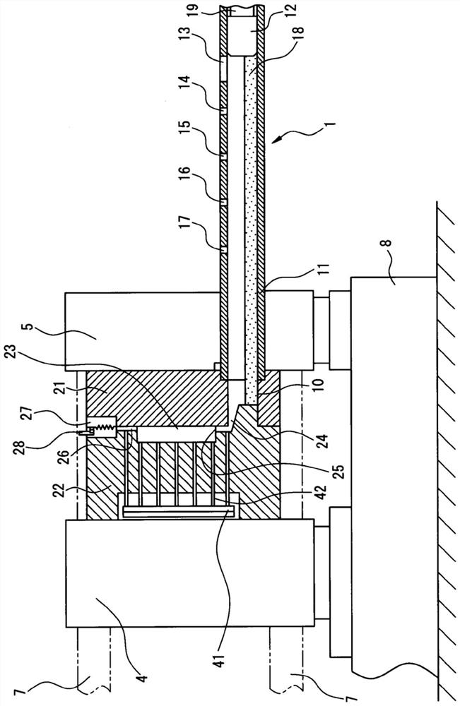 Injection device for casting device and casting method