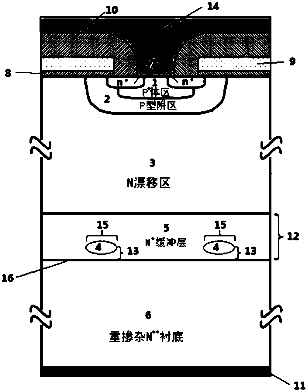 Anti-radiation MOSFET structure having P-type island buffer layer structure