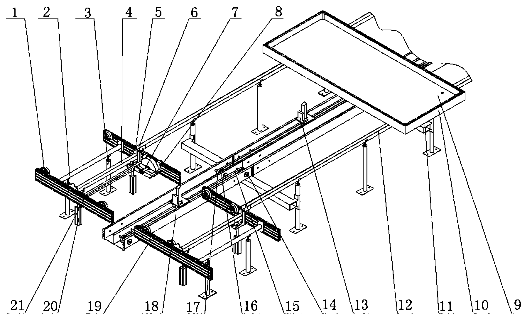 Rail-spliced type automatic seedbed moving system