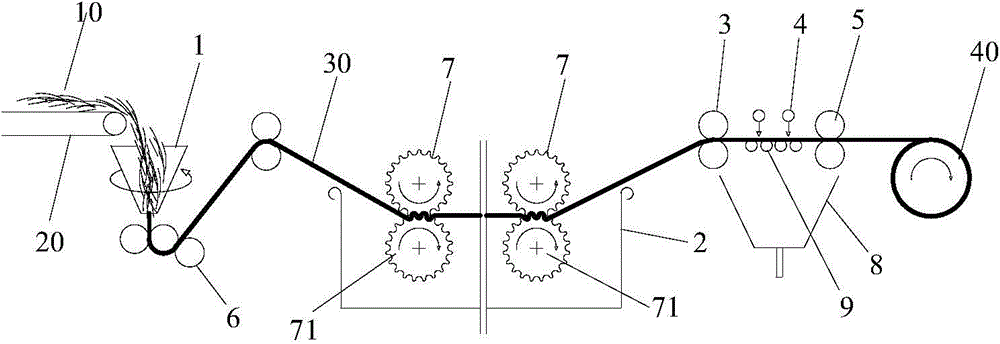 Bamboo fiber degumming process through continuous scouring and process device