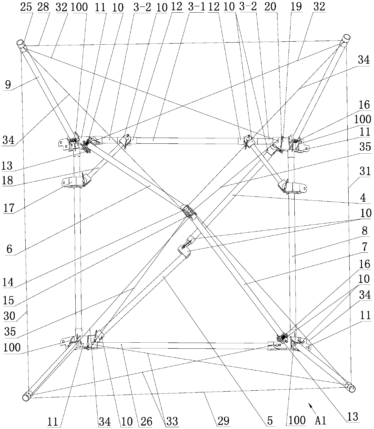 Cable-stayed stretch-draw annular expandable antenna mechanism