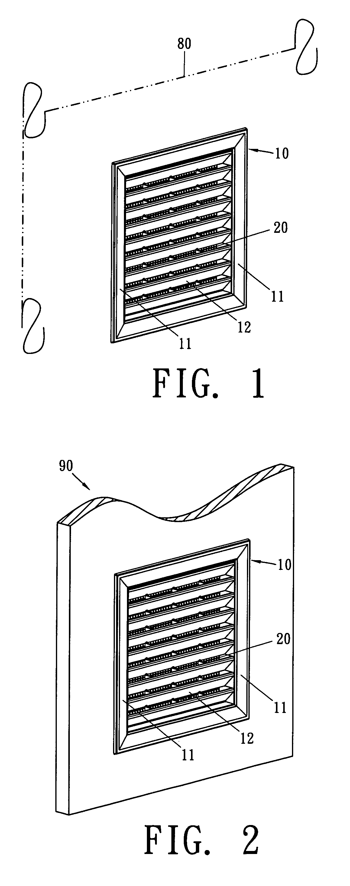 Two part grille with interlocking connections for assembly in doors or the like