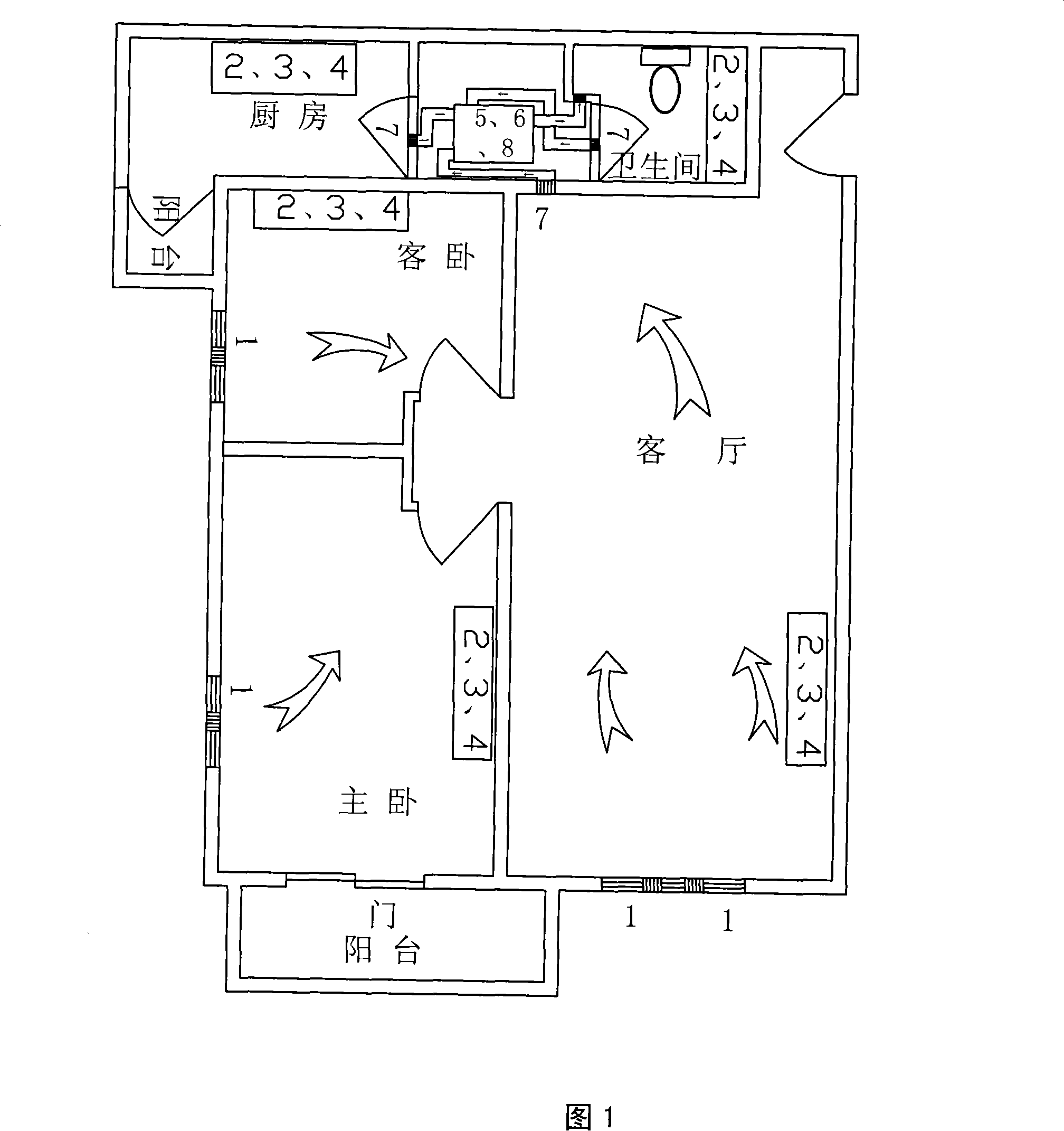 Compound ventilation air-changing device for civil architecture