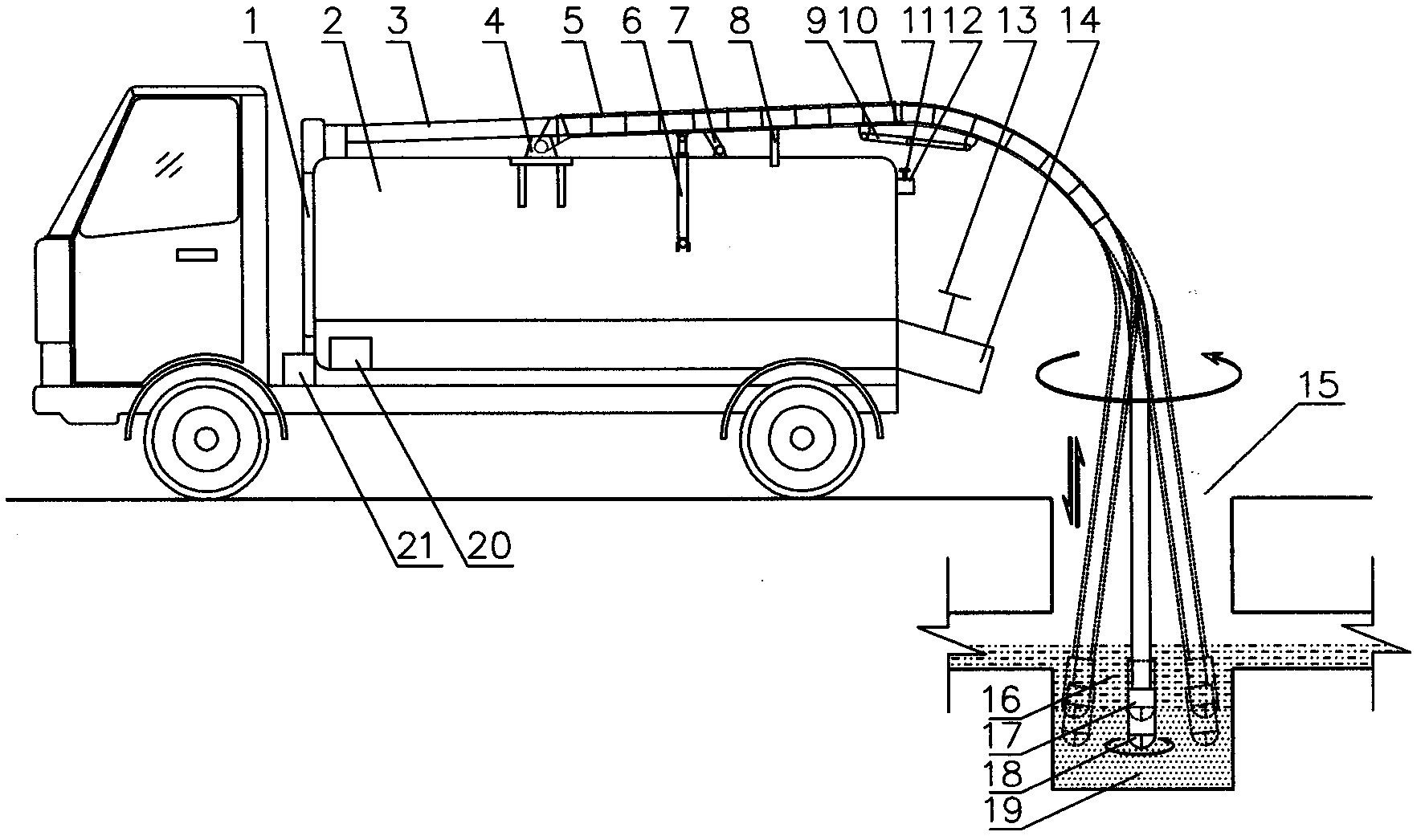 Truck for removing sludge from inspection well