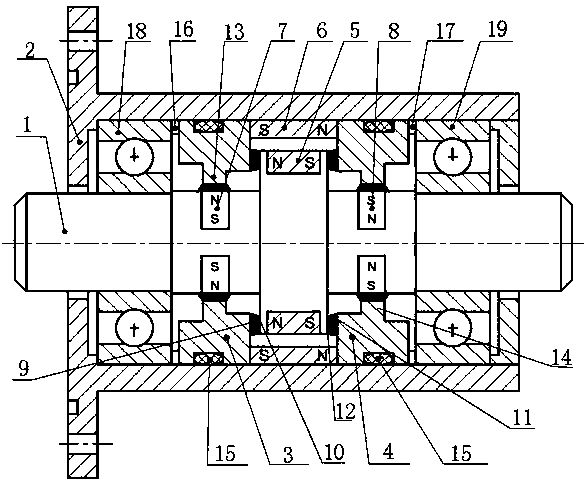 Sealing device for magnetic source embedded series-parallel type stepped shaft magnetic fluid