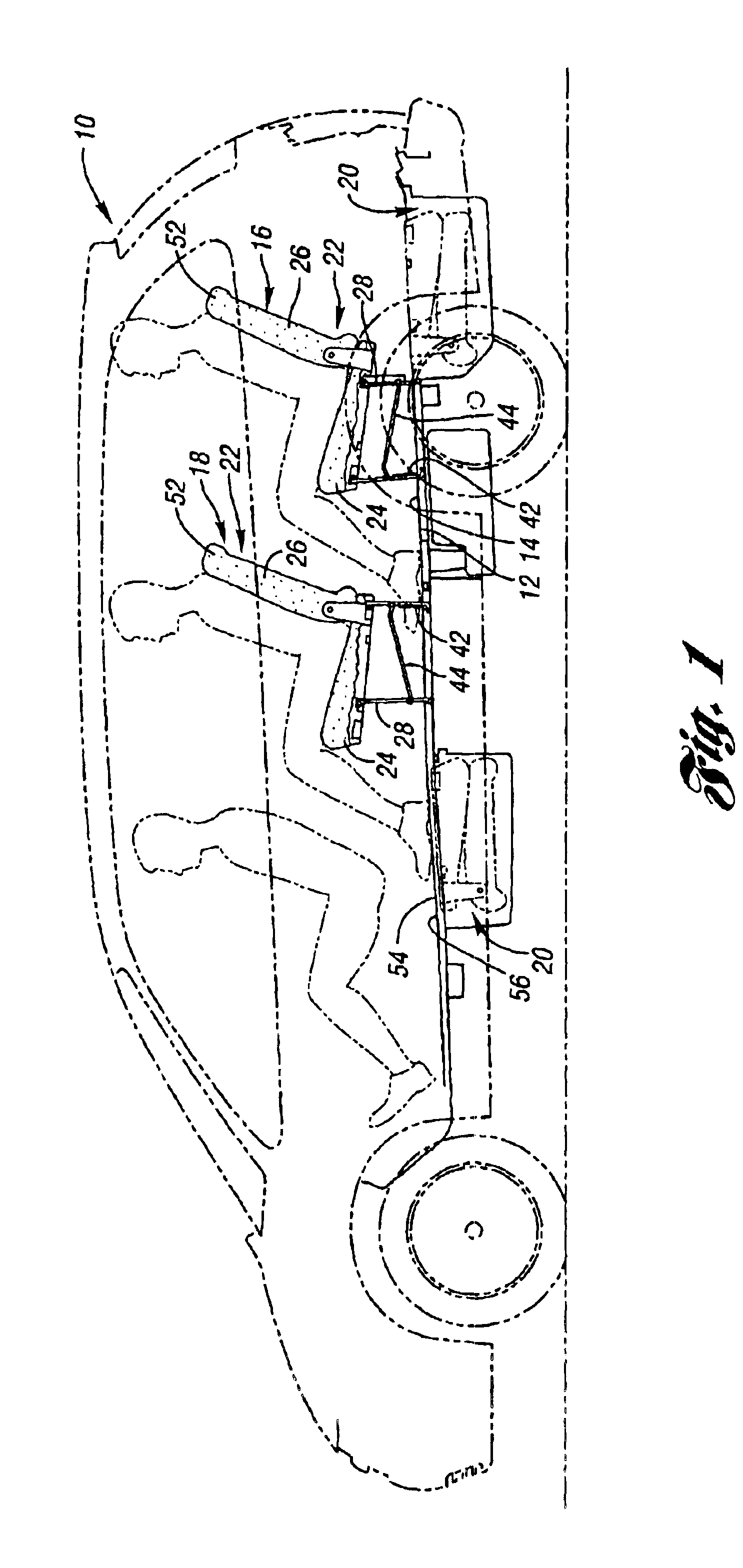 Underfloor stowage of a folding seat in a vehicle