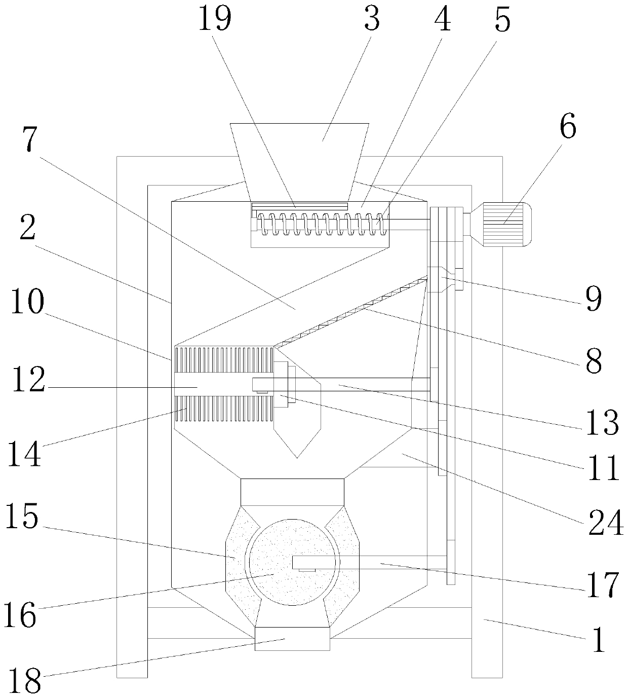 A layered organic fertilizer mixing and pulverizing machine