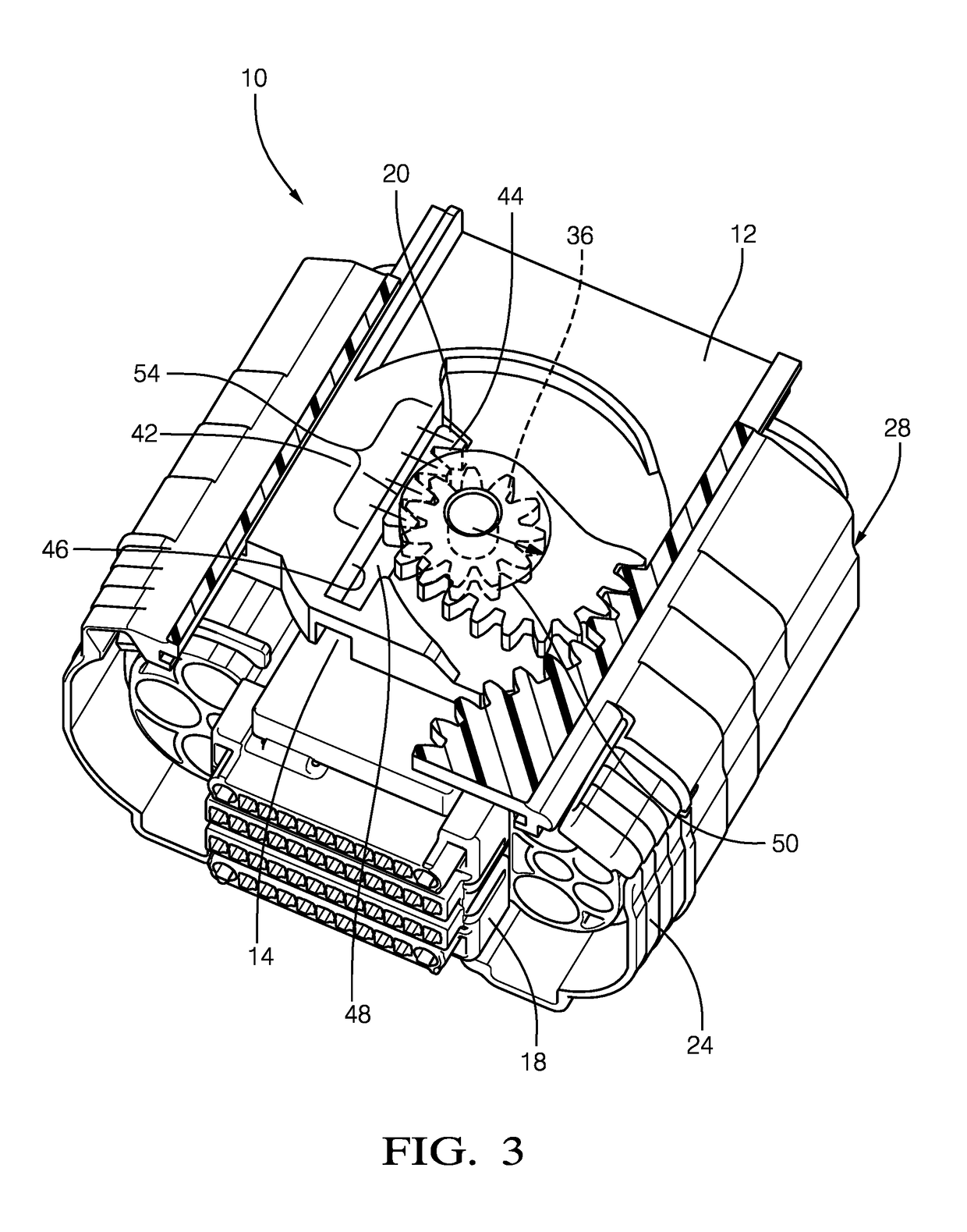 Connector assembly with variable axial assist