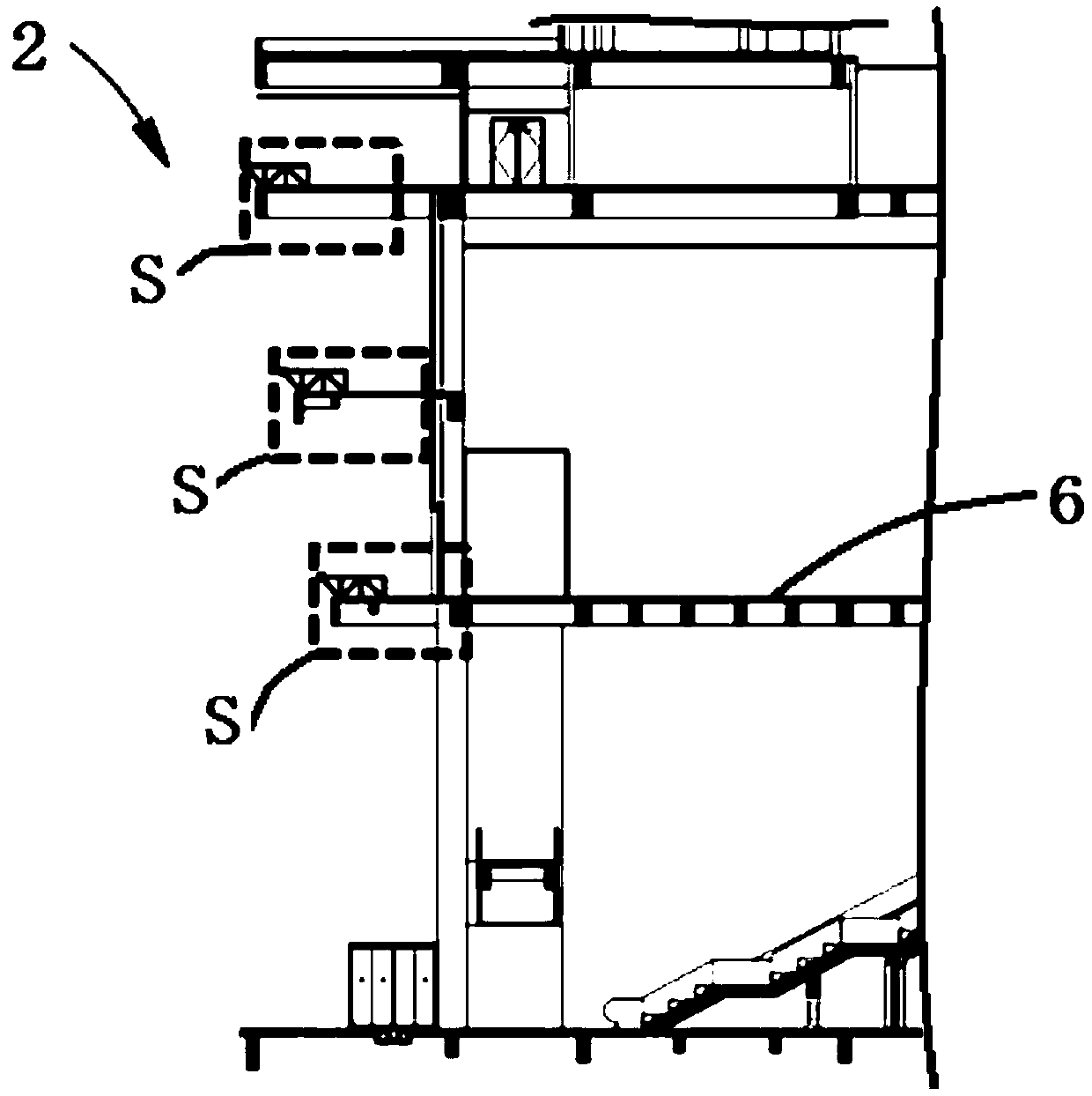 Stepped set-back model large glass curtain wall construction method