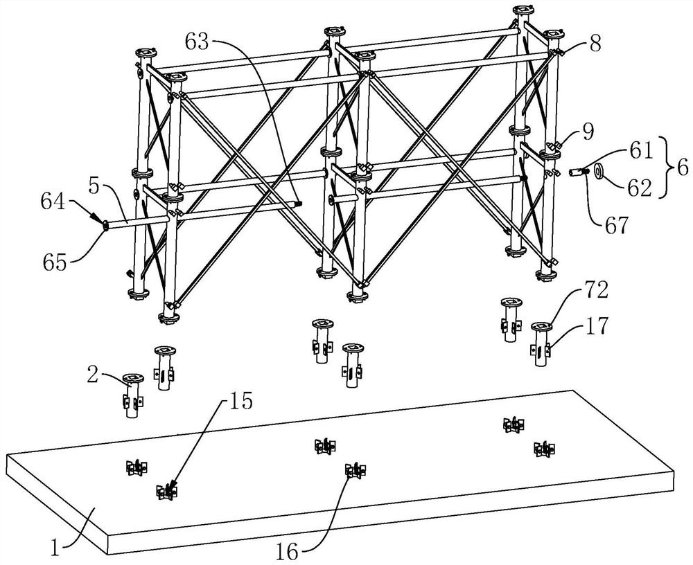 Main arch support structure of overpass bridge and installation method