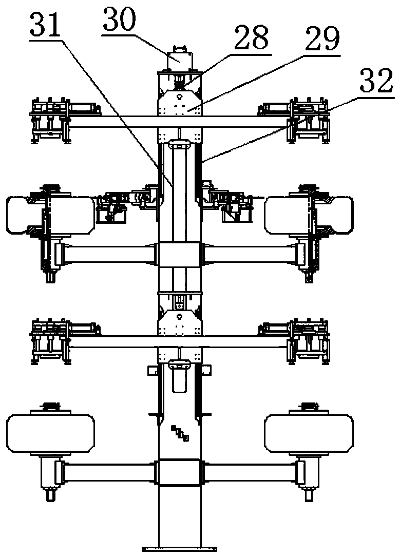 A post-inflating device for a double-layer double-mode hydraulic type vulcanizing machine