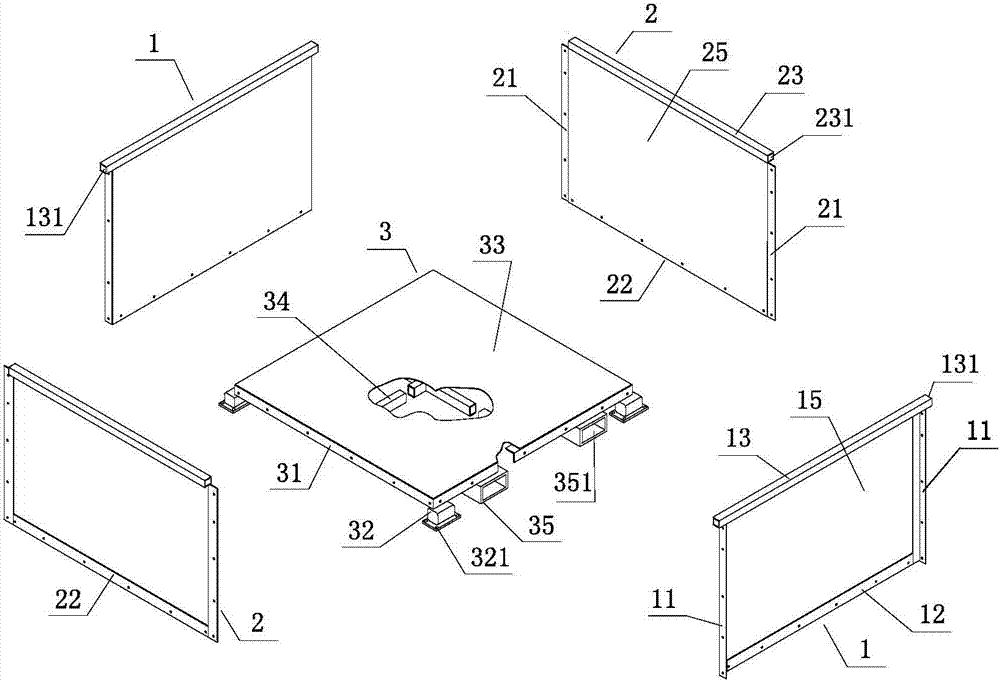 Split storage box with forklift inserting grooves and trundles