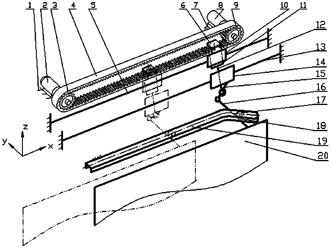 Tooth strap, rocking block and guide rod, and groove-shaped cam combined spatial mechanism of sliding plug door