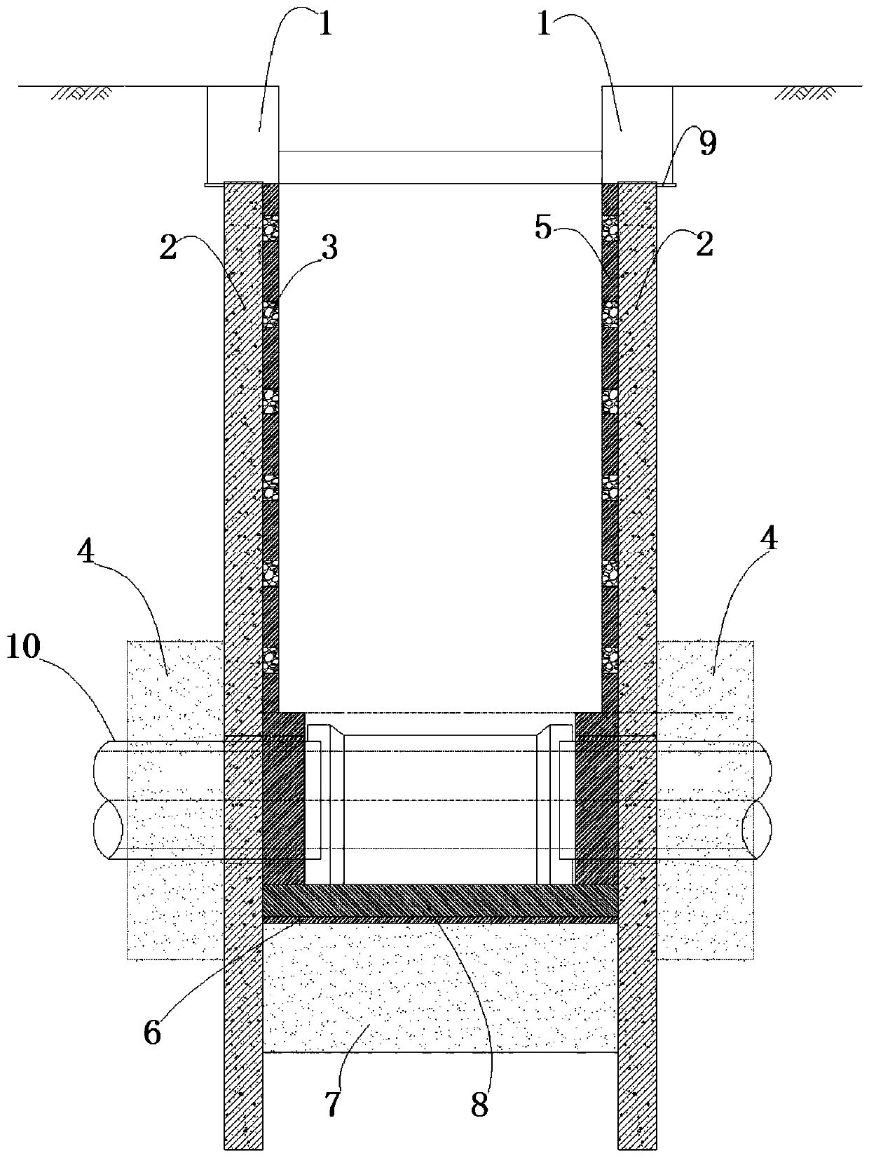 Pipe-jacking working well applicable to desert waterless sand area and construction method