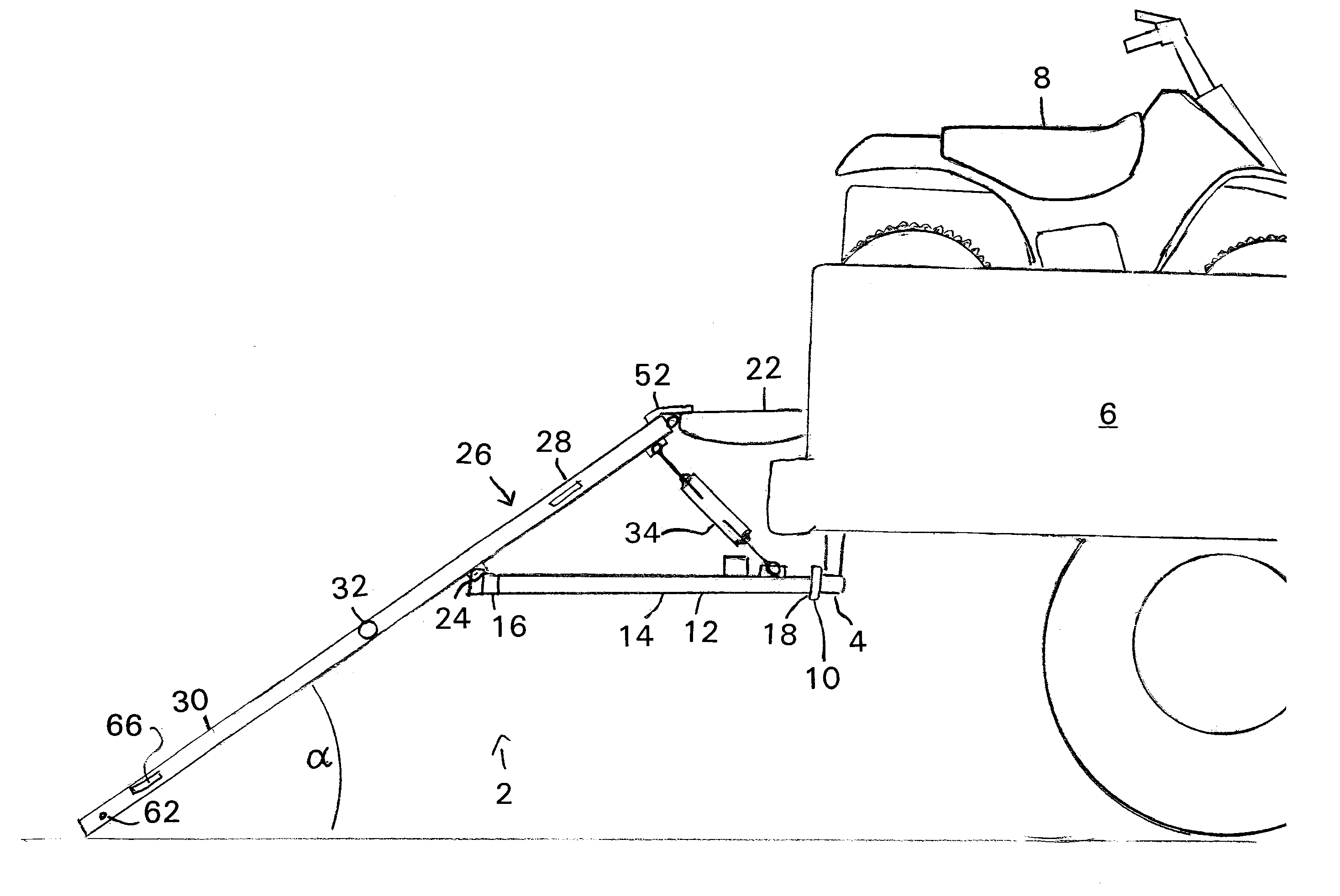 Off-road vehicle loading/unloading device supported by trailer hitch