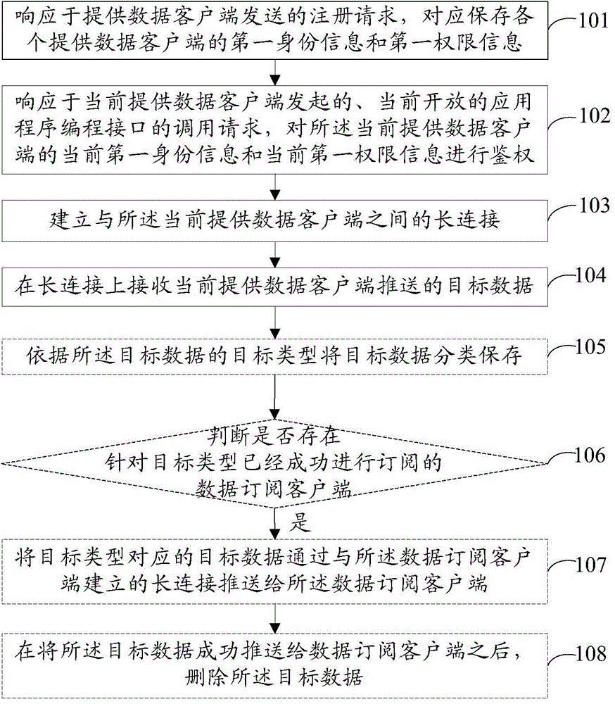 Data pushing method and data pushing device based on open application programming interface