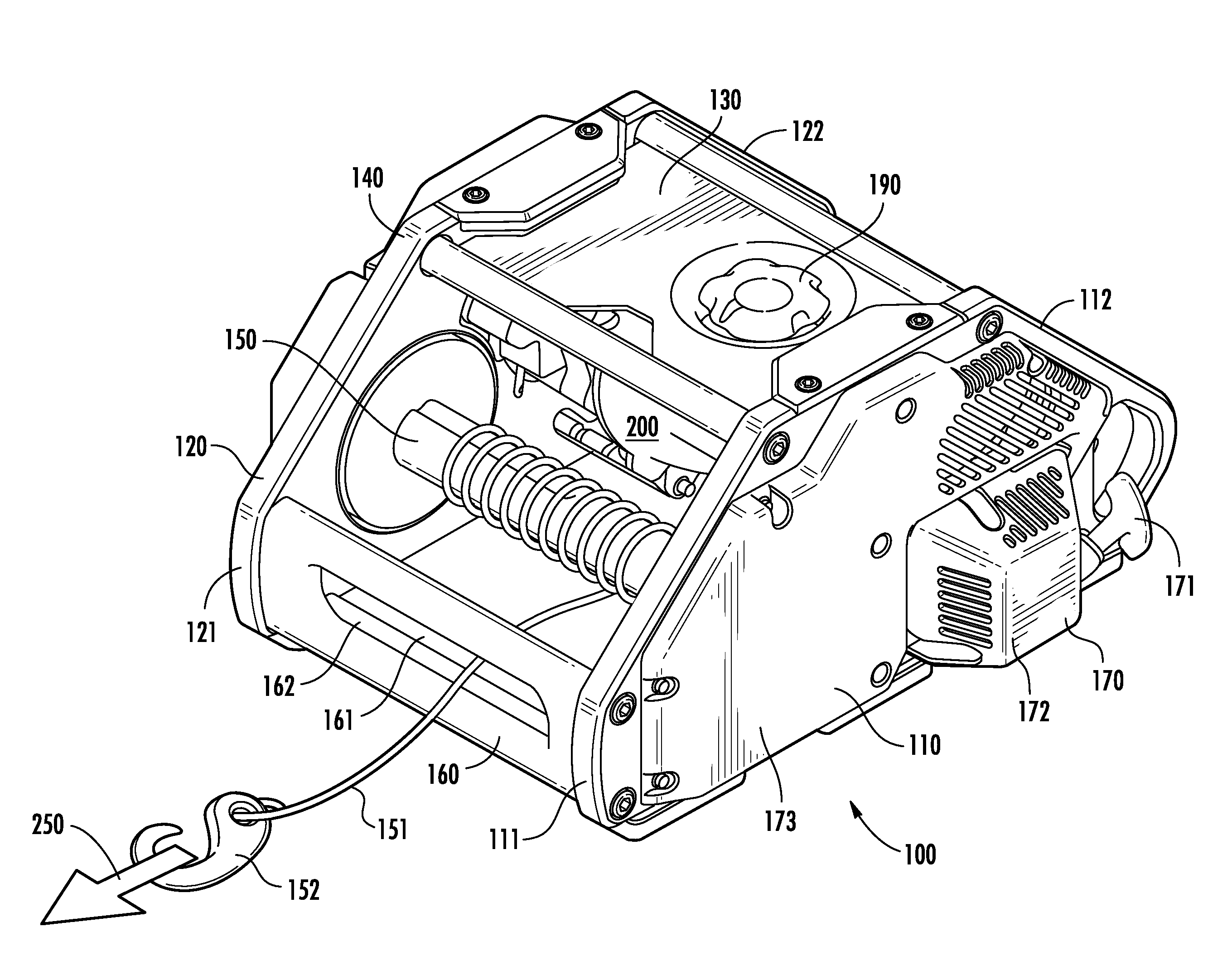 Gas powered self contained portable winch