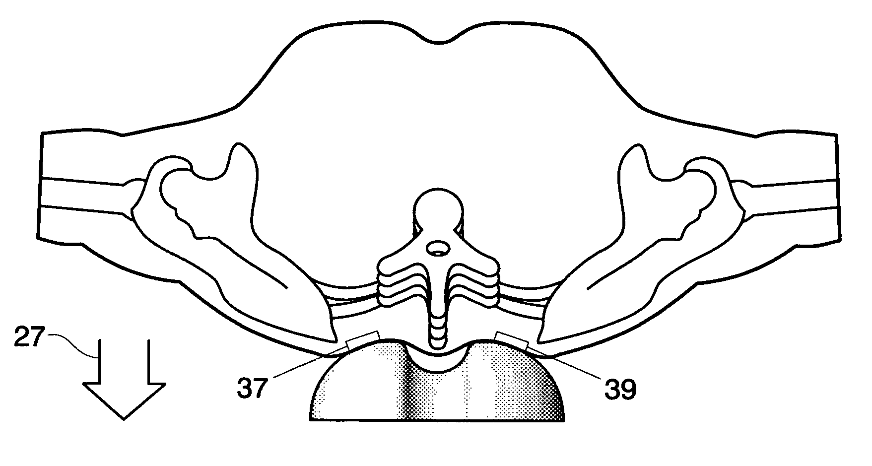 Asymmetrical and complexly-curved, passive, device for relieving back and spinal postural mechanical pain