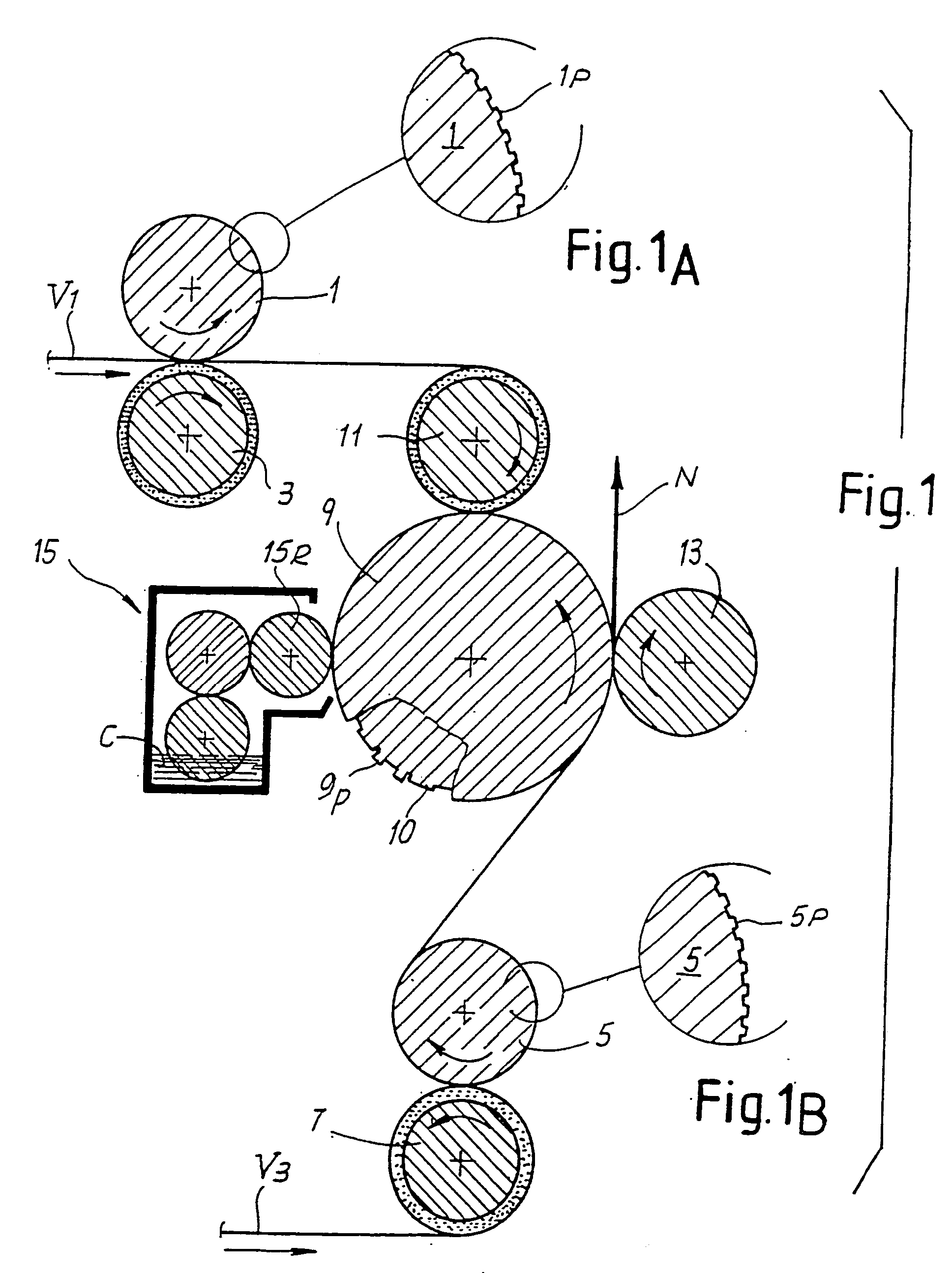 Method and device for producing an embossed web material and product obtained with said method