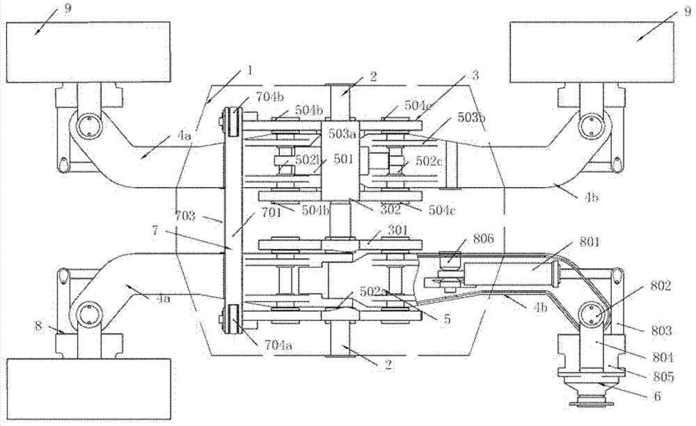 Engineering machine balancing rocker arm chassis travelling device