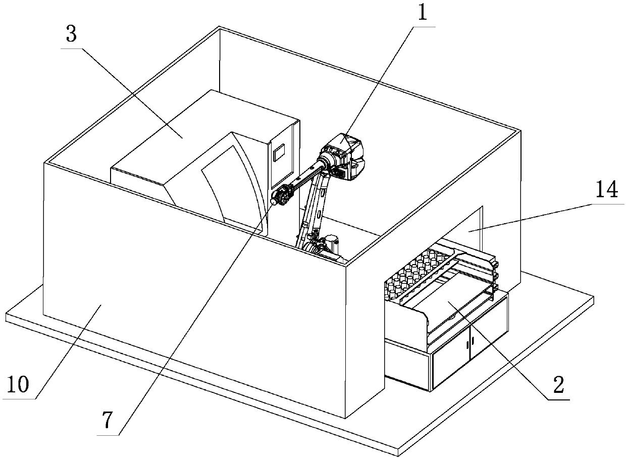 Mother-son fixture feeding and discharging equipment with robot and using method of mother-son fixture feeding and discharging equipment