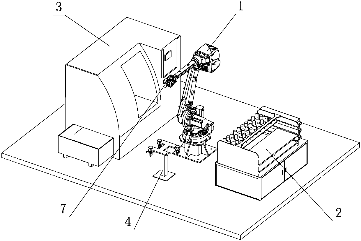 Mother-son fixture feeding and discharging equipment with robot and using method of mother-son fixture feeding and discharging equipment