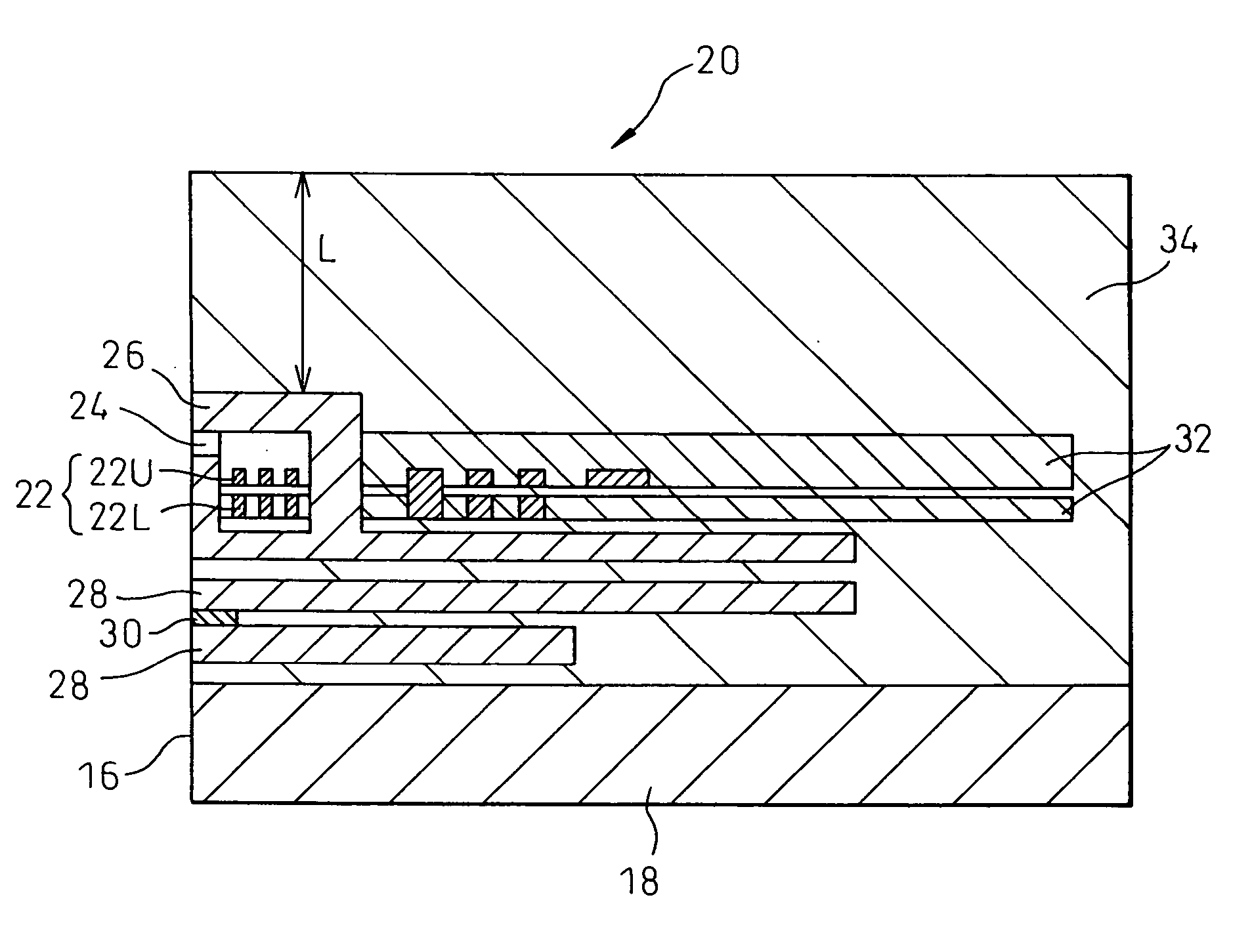 Magnetic head structure with enlarged insulating layer