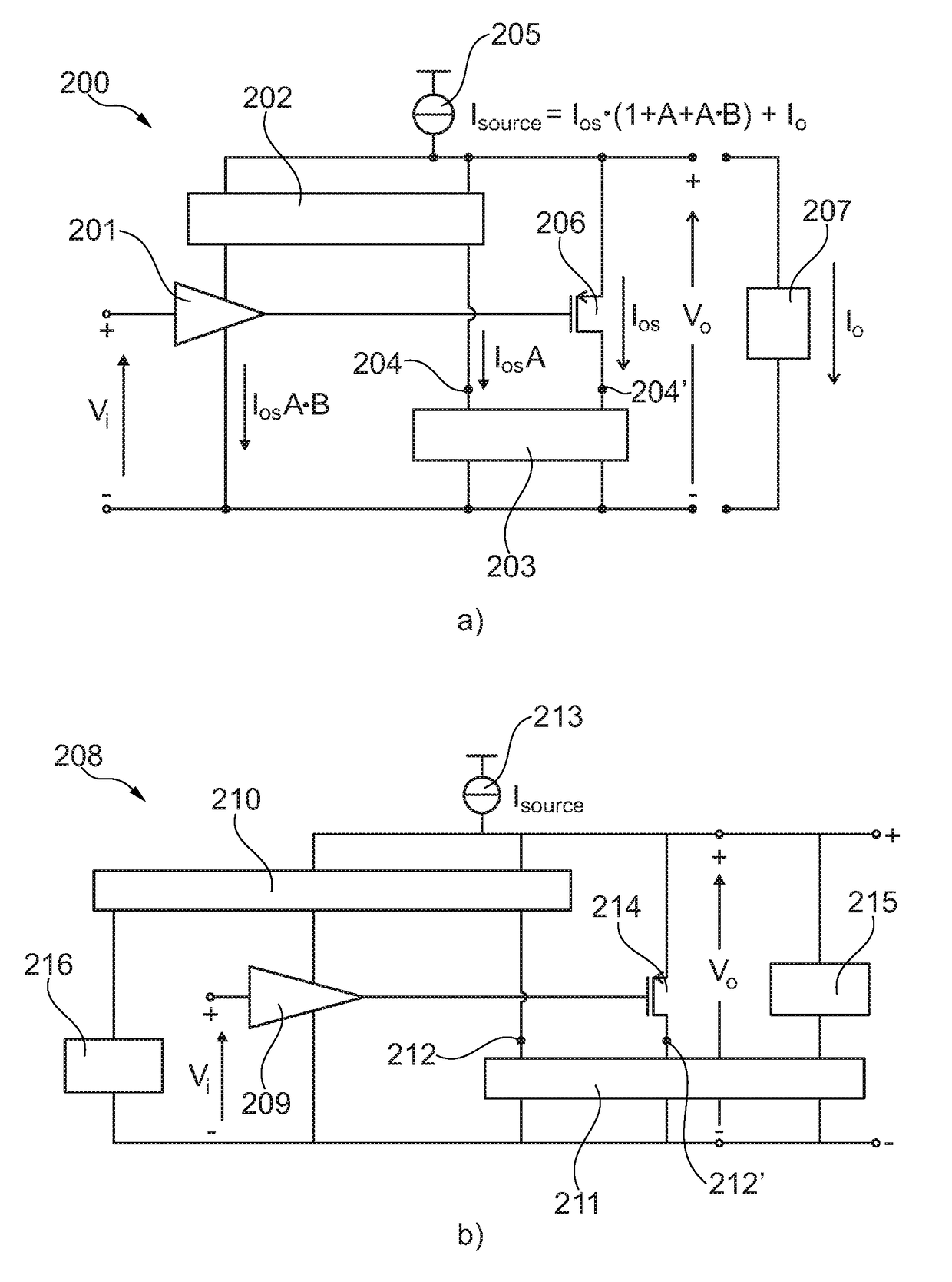 Self-biasing output booster amplifier and use thereof