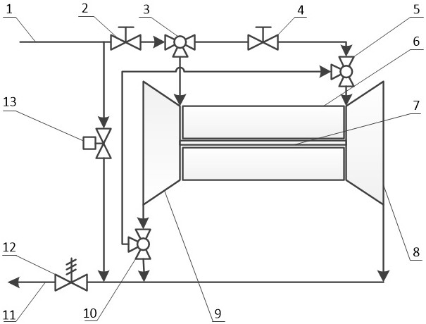 Symmetrically-arranged high-speed double-turbine distributed excess pressure power generation system