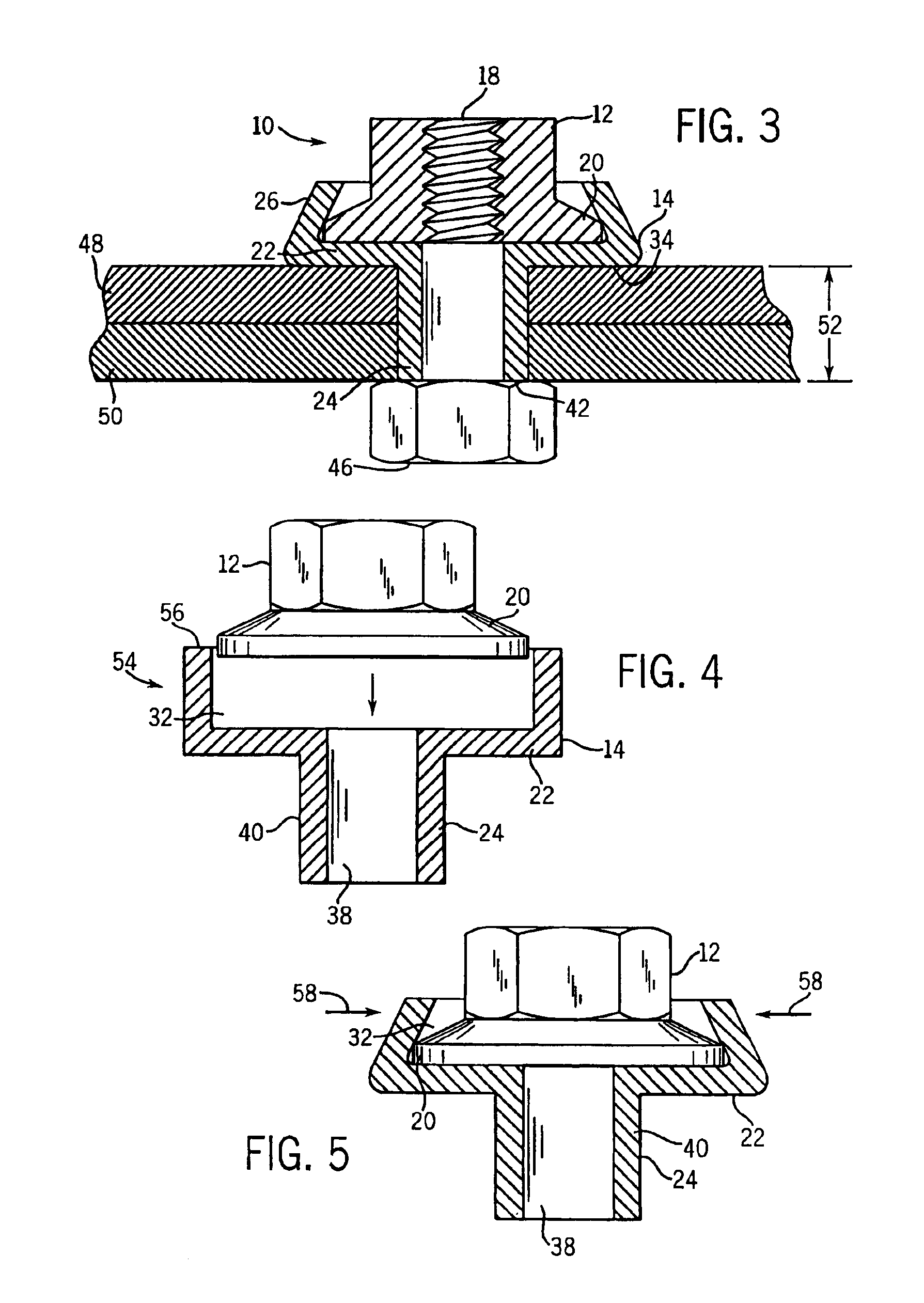 Internally threaded fastener and stemmed washer assembly and method for making same