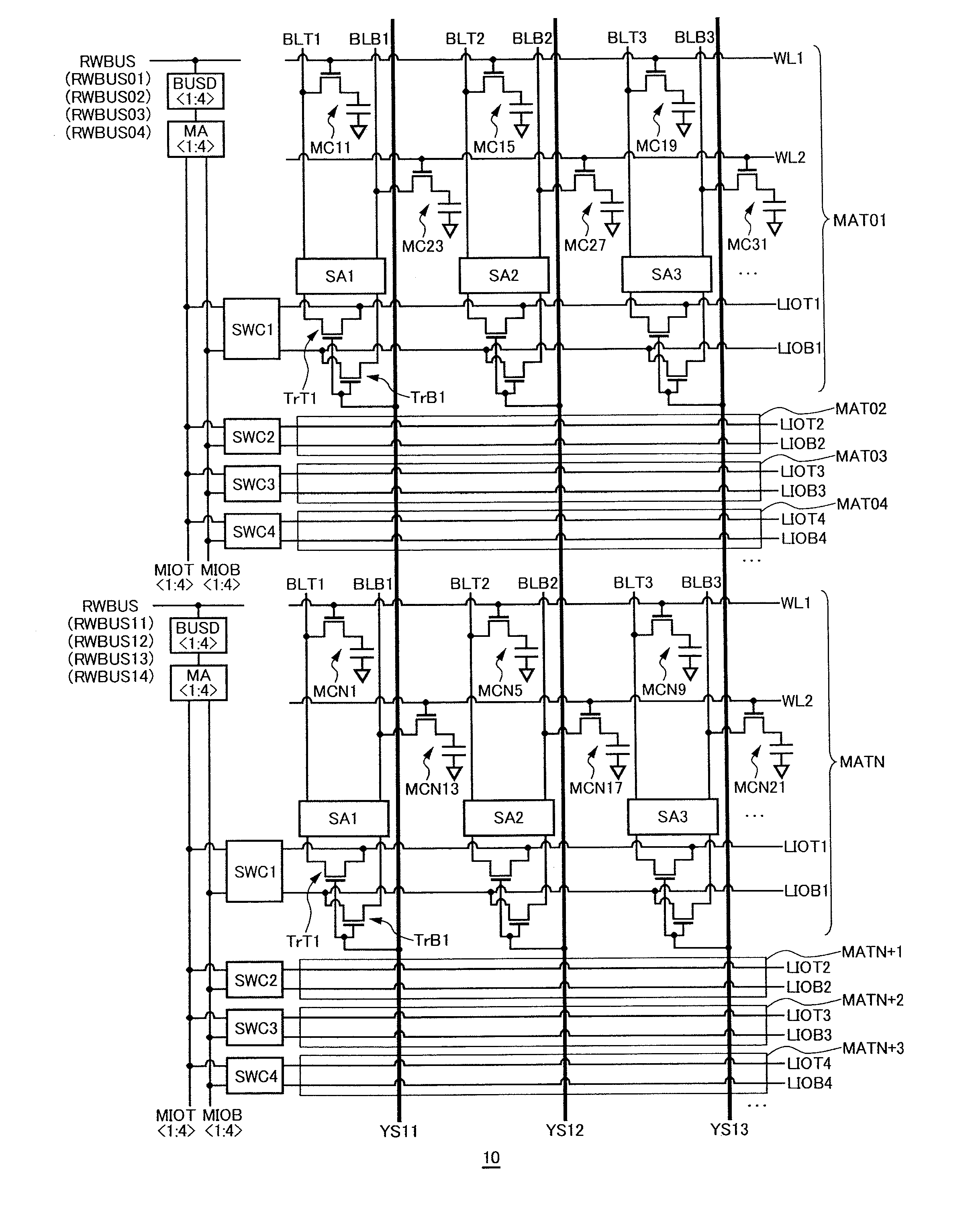 Semiconductor device having bit lines and local I/O lines