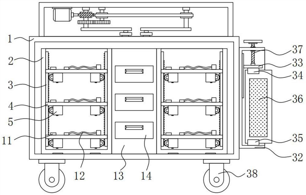 A storage device for flood disaster materials that is convenient for distribution